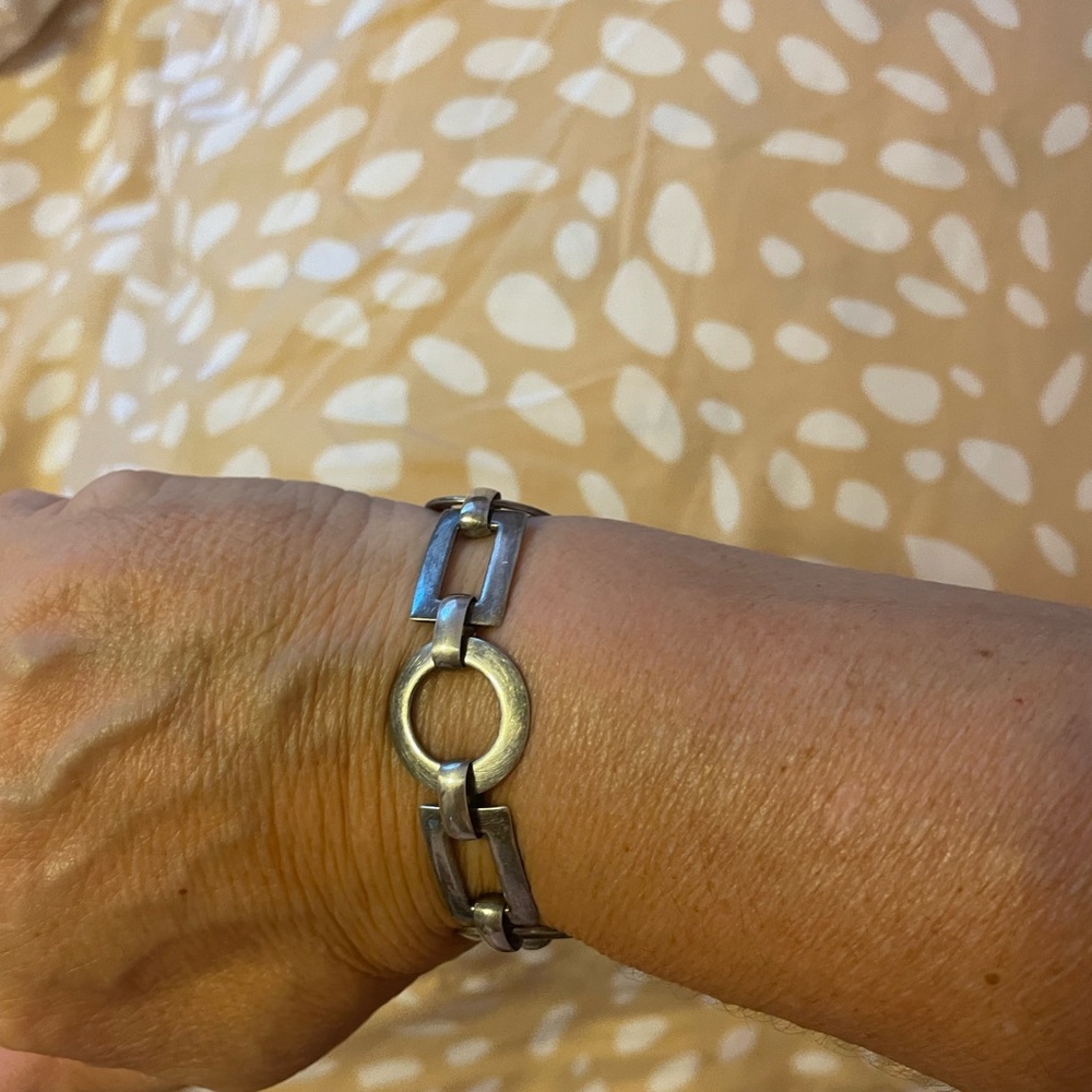 Sterling Circle Rectangle Bracelet 7.4 - image 1